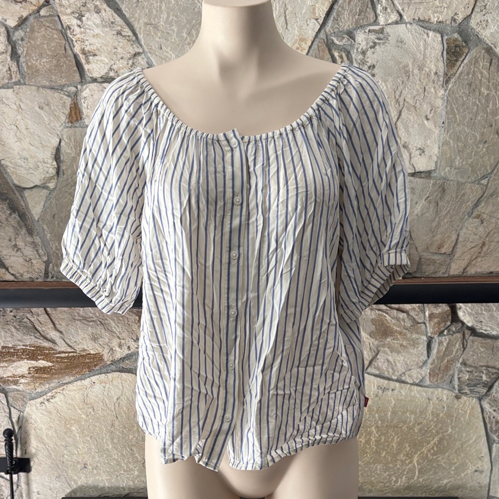 Levi's Blue and White Striped Crop Blouse
